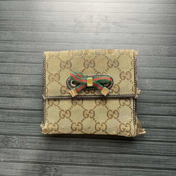 Gucci Bifold Wallet W Hook GG Pattern Brown Authentic|Used - Picture 1 of 5